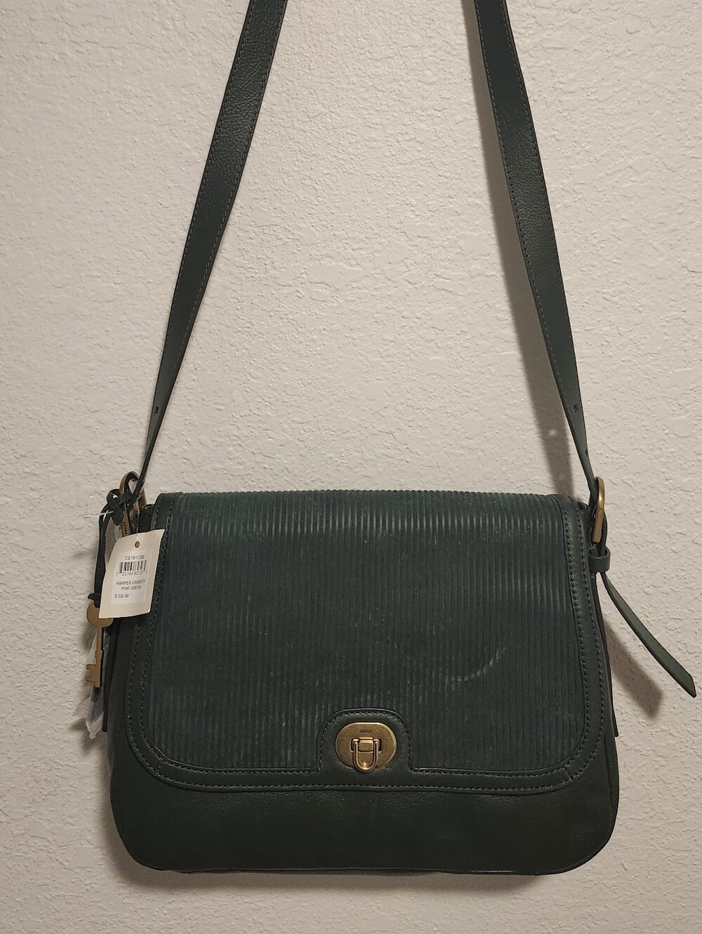 BNwT Fossil Dark Green Women’s Crossbody Bag with Gold Hardware
